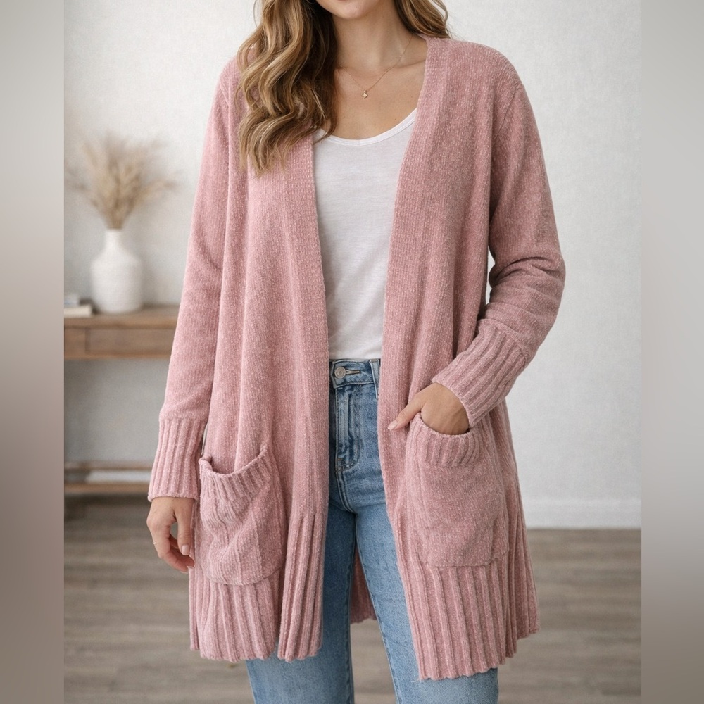 Seven7 Women's Blush Open-Front Chenille Cardigan - Picture 1 of 5
